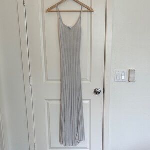 Zara Metallic Ribbed Silver Maxi Slip Dress